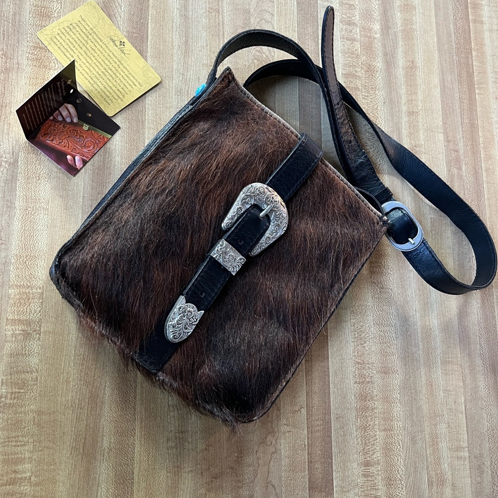 Patricia Nash Cow Hide and Leather bag with Turquoise accents